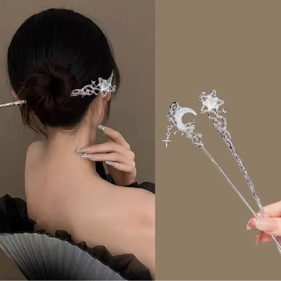 Elegant Silver Hair Stick with Star Stick - Picture 1 of 2
